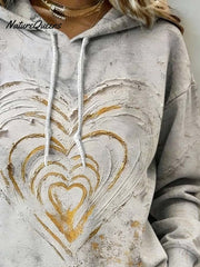 Women'S Casual Color-Block Heart Print Hooded Pullover Sweatshirt