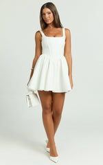 Robe Courte Aimee - Robe Corset Froncée Col Rond Blanche