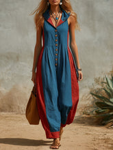 Women's V-neck Sleeveless Casual Loose-fit Hooded Wide-leg Jumpsuit