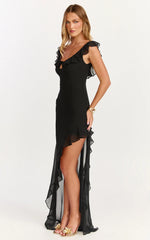 Robe longue Theadore - Robe asymétrique à une épaule en noir