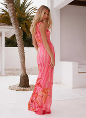 Robe longue Sorella - Imprimé rose tropical