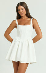Robe Courte Aimee - Robe Corset Froncée Col Rond Blanche