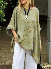 Women's Floral Art Print Casual Cotton Long Shirt