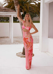 Robe longue Sorella - Imprimé rose tropical