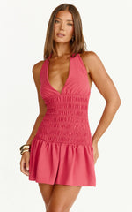 Mini-robe Giselle - Robe évasée à encolure dos nu, ourlet à volants froncés, coloris Rose