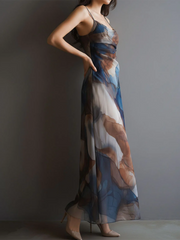 Elegant And Flowing Watercolor-print Dress
