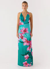 Robe longue à col bénitier Yoon perlée - Récif de pétales