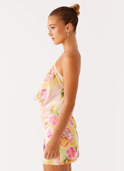 Mini-robe en maille "Bohemian Bliss" – Motif floral « Sunburst »