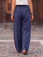 Cozy Casual Pleated Cotton-linen Wide-leg Pants