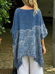 Women's Retro Floral Art Print Casual Cotton Long Shirt