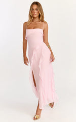 Robe Connie Mi-Longue - Robe Rose à Volants