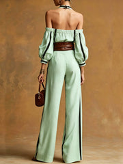 Bohemian Halter Top + Wide-leg Pants Set