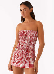 Robe courte Adele - Vichy rouge