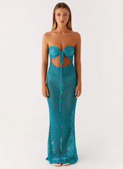 Robe longue au crochet Sun Kissed - Bleu