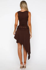 Robe midi "Worth My Time" chocolat