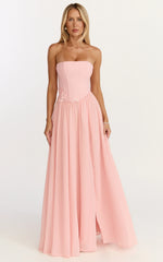 Robe longue Penny - Robe bustier corset ornée de fleurs rose pâle