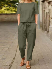 Cotton and Linen Summer Half-Sleeve Oversized Homewear Suit