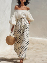 Women's Vacation-style Off-shoulder Top With Polka Dot Wide-leg Pants Set