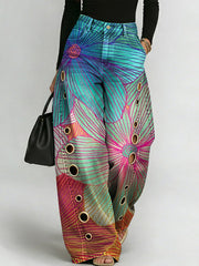 Women's Vintage Flower Print Casual Fashion Cutout Jeans