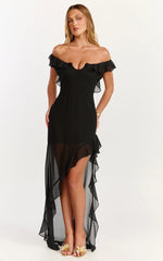 Robe longue Theadore - Robe asymétrique à une épaule en noir