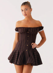 Robe courte sans manches Jumana – Rayures caramel
