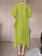 Women's Solid-color Round-neck 3/4-sleeve Casual Loose-fit Dress