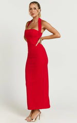 Robe midi Salome - Robe fourreau à col halter de couleur rouge