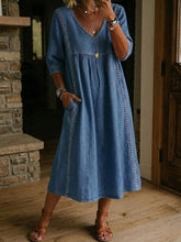 Womenβs Lace Trim Denim Dress β Casual Loose Fit Vintage Denim Dress