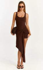 Mini-robe Rosalie - Robe cache-cœur moulante à nouer sur le devant, couleur chocolat