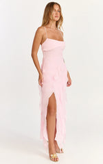 Robe Connie Mi-Longue - Robe Rose à Volants