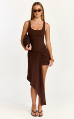 Mini-robe Rosalie - Robe cache-cœur moulante à nouer sur le devant, couleur chocolat