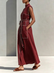 Women's Retro Line Decorative Cotton-linen Dress