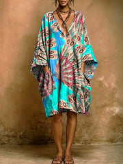 Women's Vintage Floral Print Short-sleeve Cotton-linen Dress