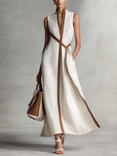 Women’s Stand-Up Collar Sleeveless Casual Loose Cotton and Linen Dress