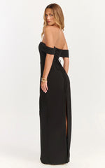 Robe longue Karina - Robe noire à épaules dénudées avec bustier corset et laçage au dos