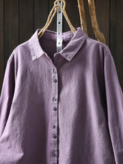 Women Artsy Autumn Pure Color 100%Cotton Blouse