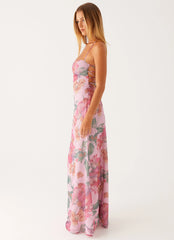 Robe longue Peggy - Imprimé fleuri rose