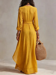 Women's Bohemian Vacation Style Yellow Linen Suit