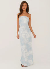 Robe longue Love Me More - Bleu fleuri
