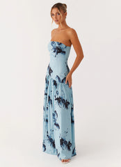 Robe longue bustier Eden - Fleuri bleu nuit