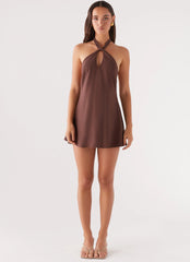 Robe dos nu en lin Counting Stars - Chocolat