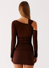 Robe mini asymétrique à manches longues Ophelie - Chocolat
