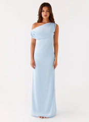 Robe longue en satin Heart Of Glass – Bleu
