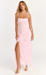 Robe Connie Mi-Longue - Robe Rose à Volants