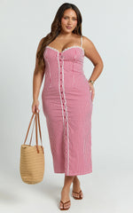 Robe longue Anessa - Robe bustier ajustée boutonnée sur le devant en vichy rouge