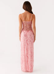 Robe longue perlée Akira - Rose orangé