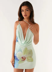 Mini-robe en maille imprimé floral Bohème - Vert