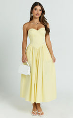 Robe longue Daria - Robe bustier corset froncée couleur Citron
