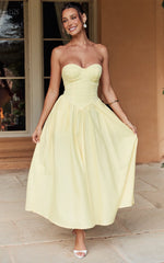 Robe longue Daria - Robe bustier corset froncée couleur Citron