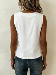 Women's V-neck Sleeveless Cotton-linen Top